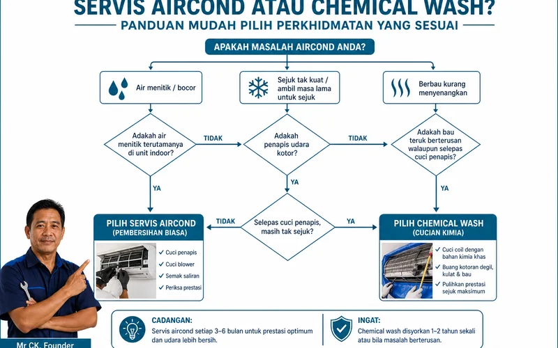 Carta alir keputusan servis biasa vs chemical wash