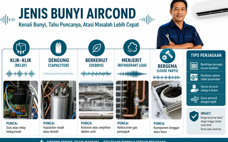 Carta jenis bunyi aircond dan punca