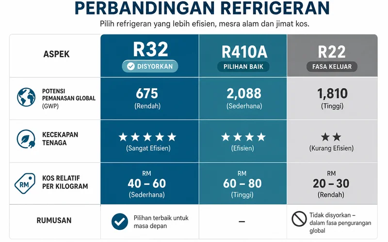 Carta perbandingan gas refrigerant