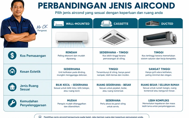 Carta perbandingan jenis aircond