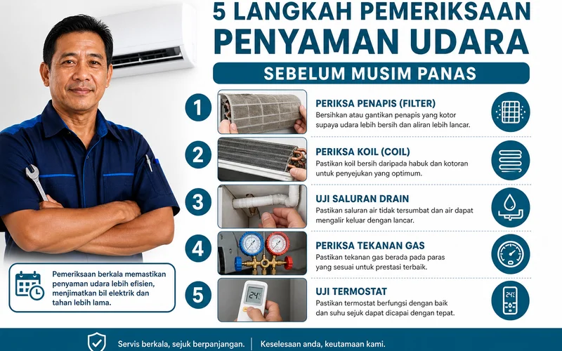 Checklist 5 langkah pemeriksaan aircond sebelum musim panas