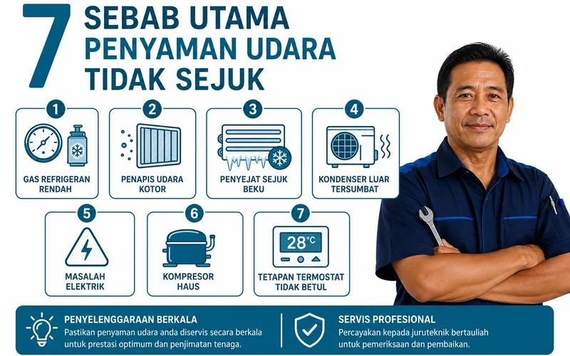 Diagram 7 punca utama aircond tidak sejuk