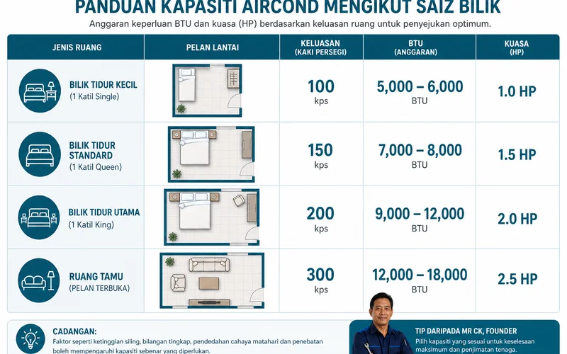 Jadual BTU mengikut saiz bilik