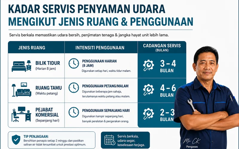 Jadual perbandingan kekerapan servis aircond