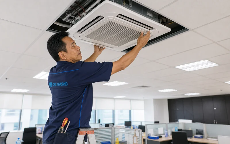Pemasangan aircond cassette di pejabat