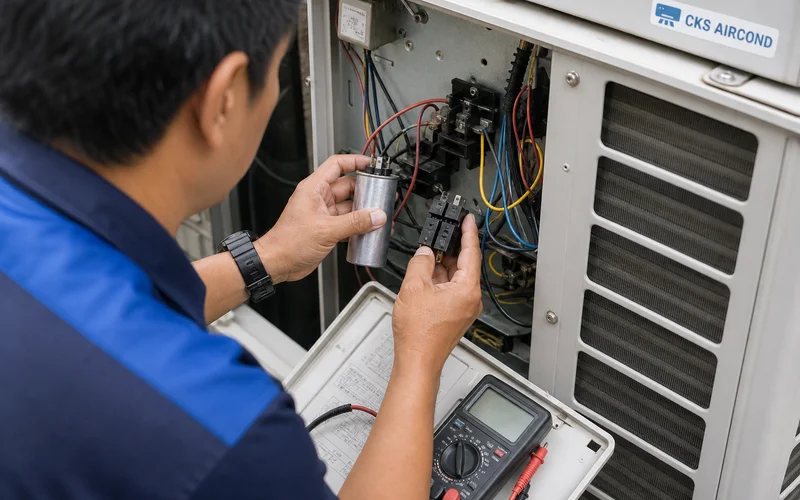 Pemeriksaan kapasitor dan relay aircond