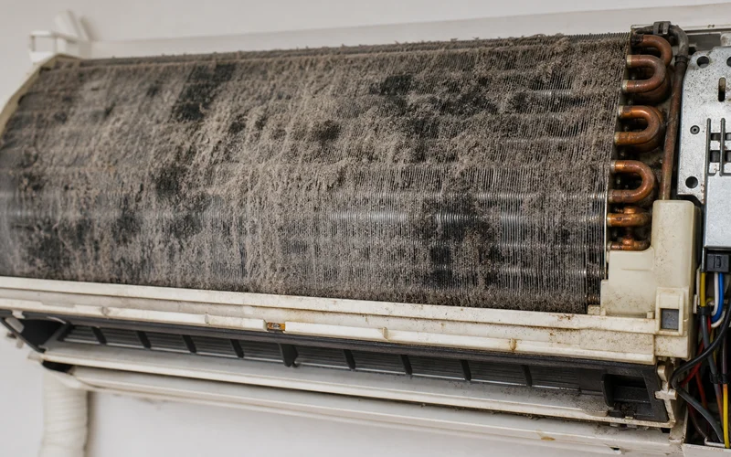 Gegelung aircond sebelum chemical wash — kotoran tebal