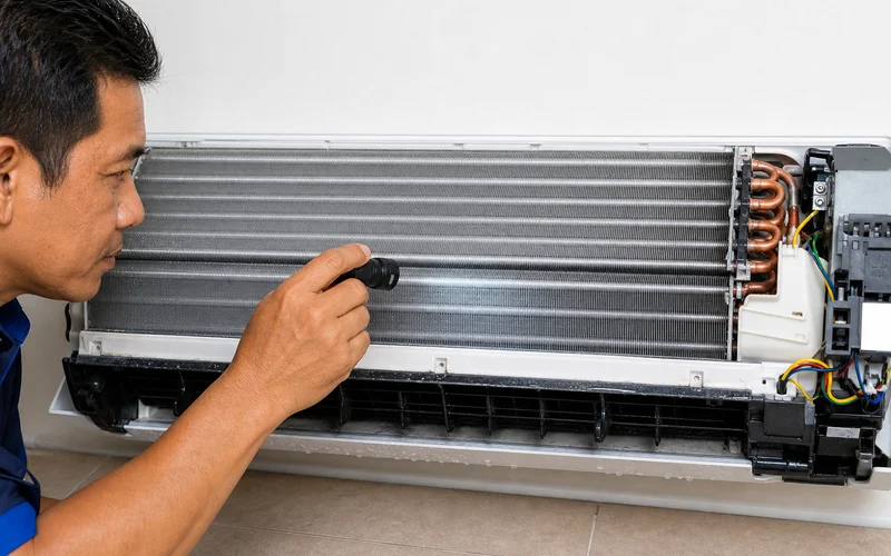 Gegelung aircond selepas chemical wash — bersih menyeluruh