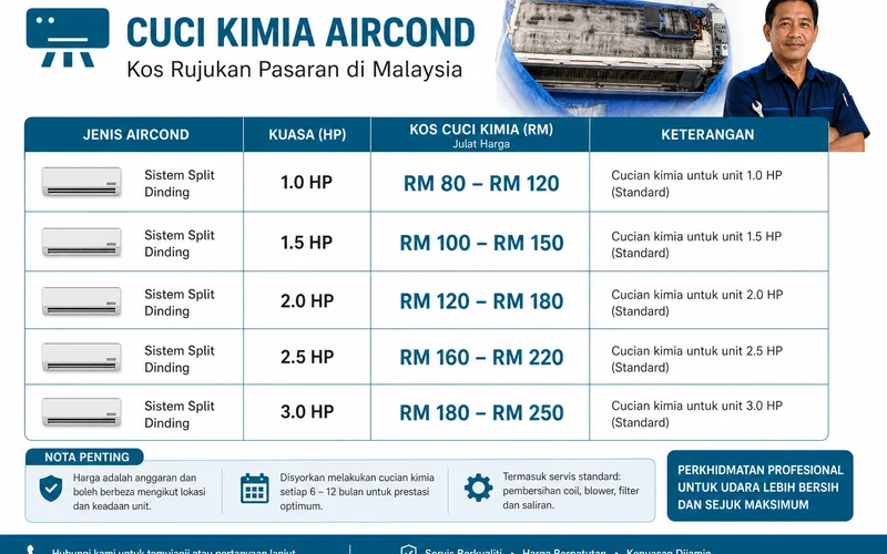 Kos chemical wash mengikut jenama