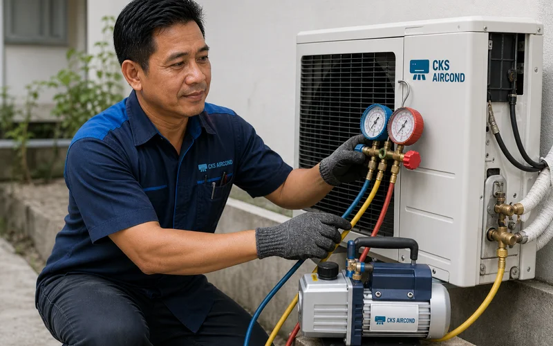 Vakum sistem aircond sebelum pengisian gas