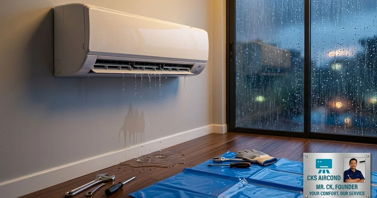 Aircond rumah menitis air ke lantai semasa hujan lebat musim tengkujuh di Lembah Klang