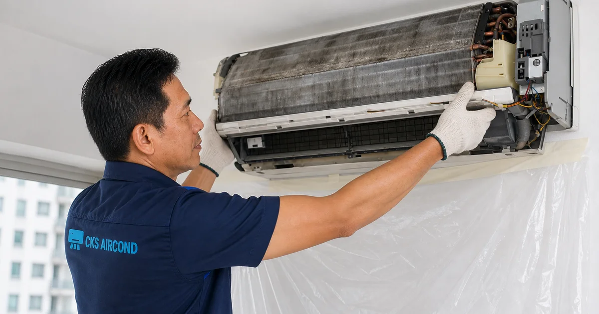 Juruteknik melakukan chemical wash aircond dengan pembongkaran penuh