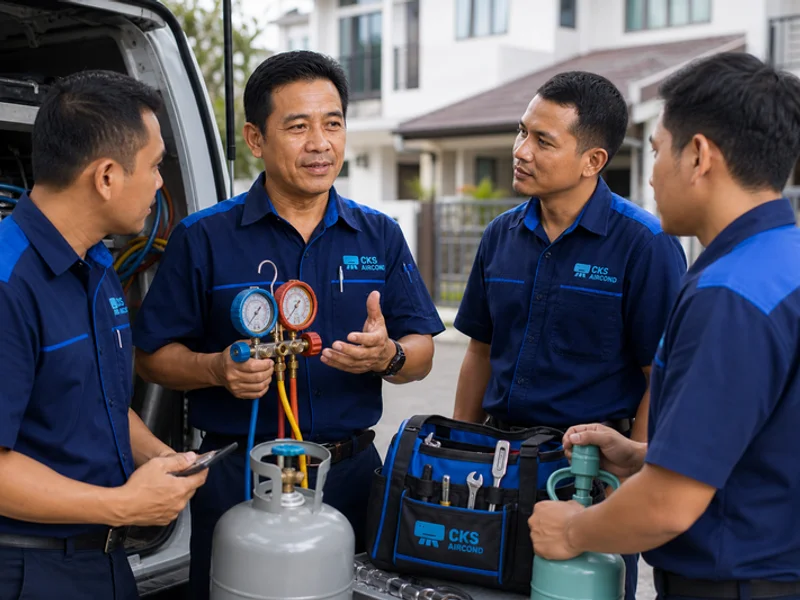 Pasukan CKS Aircond di kawasan kerja